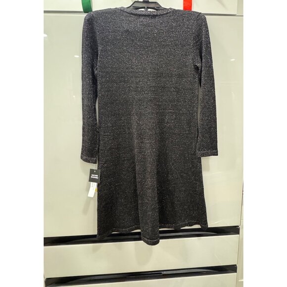 Signature By Robbie Bee Black Metallic Knit Dress With Bow Tie Accent & Long Sle - Picture 5 of 6